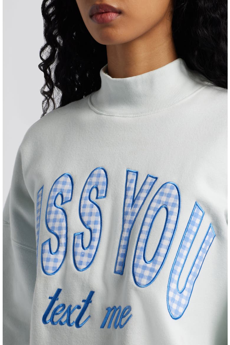Miss You Appliqué Mock Neck Graphic Sweatshirt, Alternate, color, ICE BLUE