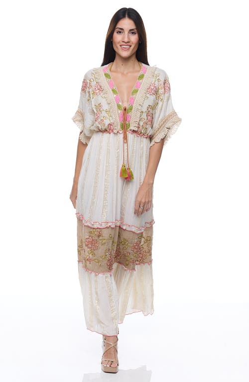 Ranee's Ranees Embellished Cotton Cover-up Maxi Dress In Natural