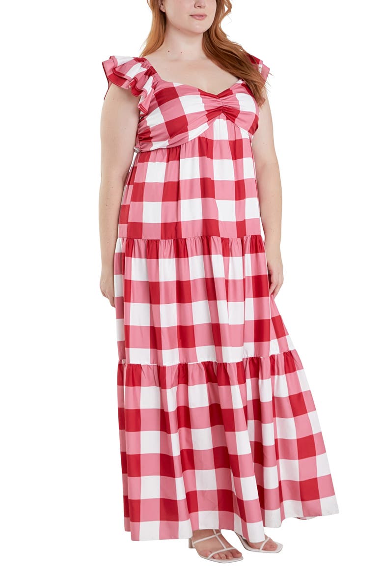 Gingham Tiered Maxi Dress, Alternate, color, RED/ WHITE
