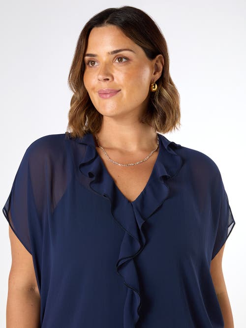 Live Unlimited Chiffon Ruffle Short Sleeve Blouse In Blue