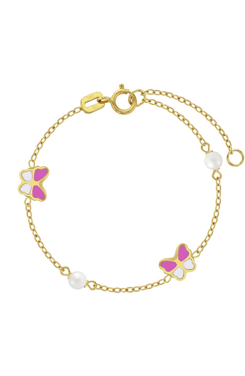 In Season Jewelry 14k Pink Enamel Butterfly Girls Bracelet, Main, color, Pink