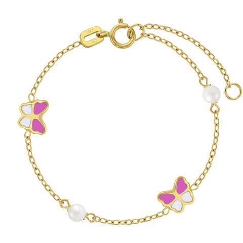 14k Pink Enamel Butterfly Girls Bracelet