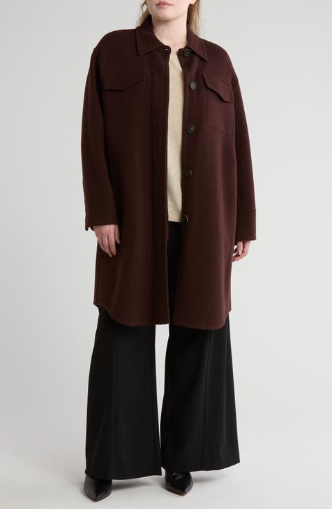 Double Pocket Wool Blend Coat (Plus)