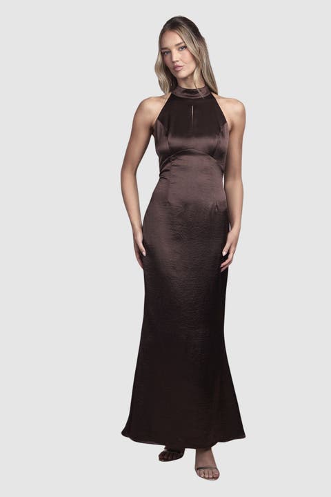 Satin Halter Maxi Bridesmaid Dress