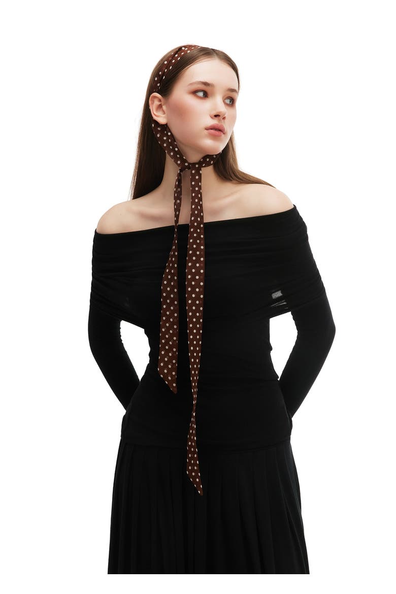 Le Petit Dot Silk Hair Ribbon Scarf, Alternate, color, Truffle Brown