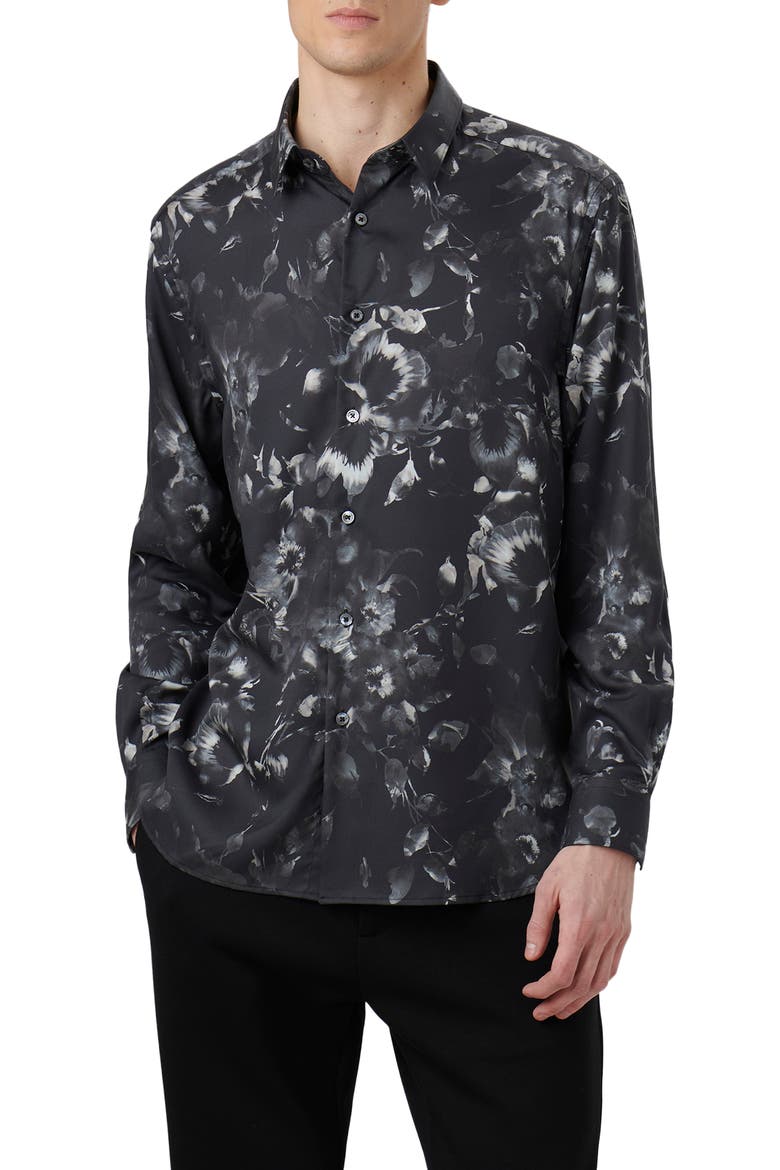 Julian Floral Print Button-Up Shirt, Main, color, ANTHRACITE