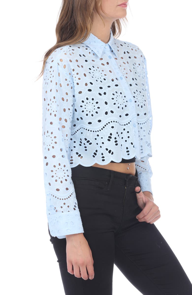 RAIN AND ROSE Embroidered Eyelet Crop Button-Up Shirt, Alternate, color, 