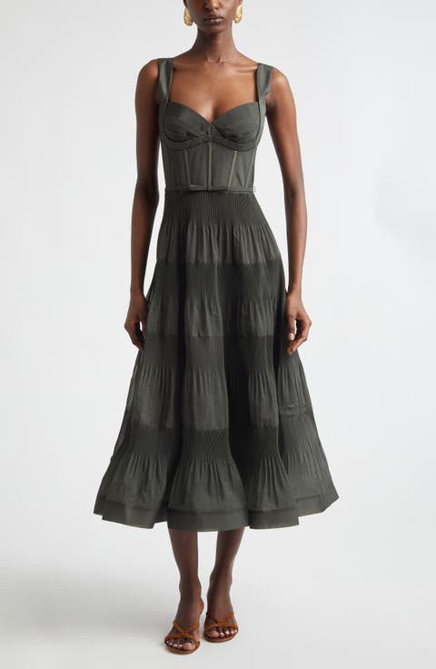 Zimmermann Pleated Corset Midi Dress