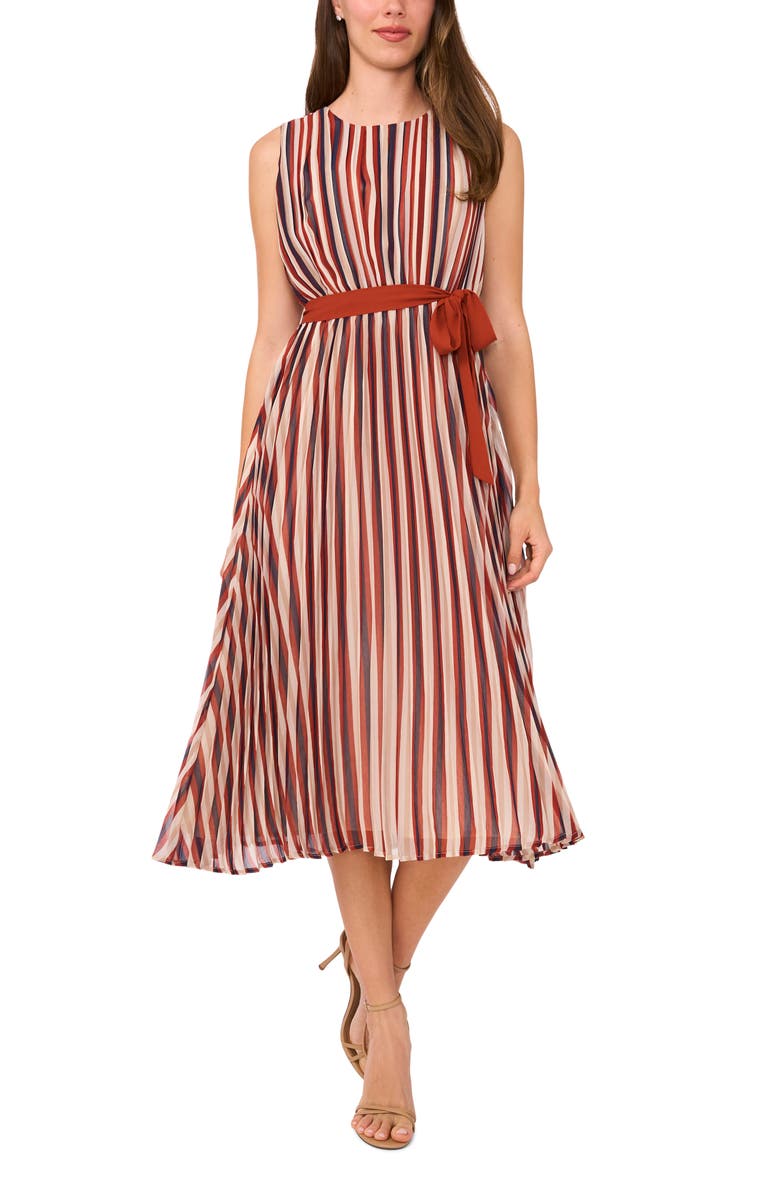 Halogen<sup>®</sup> Brandy Stripe Pleated Dress, Alternate, color, Burnt Henna