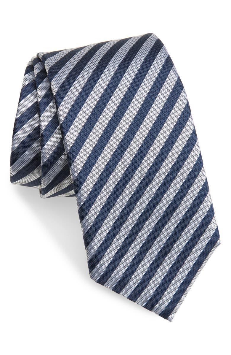 BOSS Stripe Silk Blend Tie, Main, color, Dk Bu