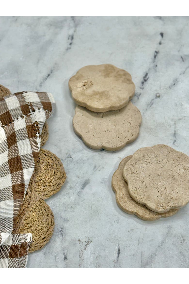 Scalloped Travertine Coaster, Set of 4, Alternate, color, Beige