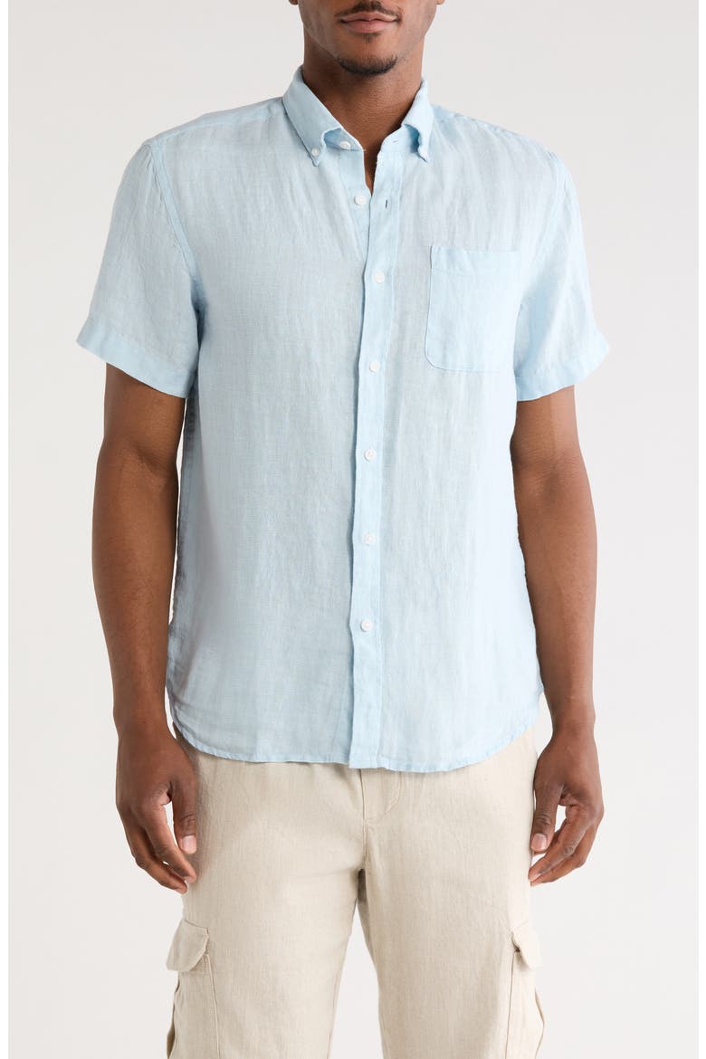 Linen Button-Down Shirt, Main, color, MINT BLUE