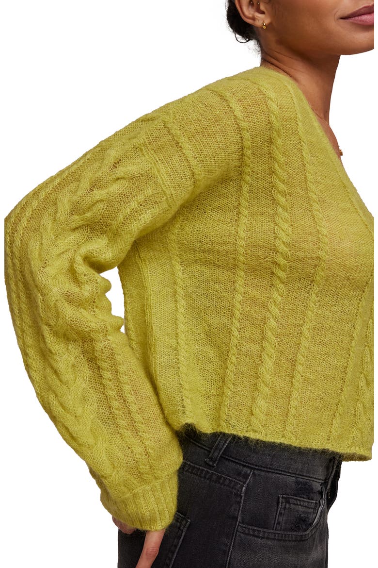 Cable Stitch Crop Sweater, Alternate, color, GOLDEN CHARTREUSE