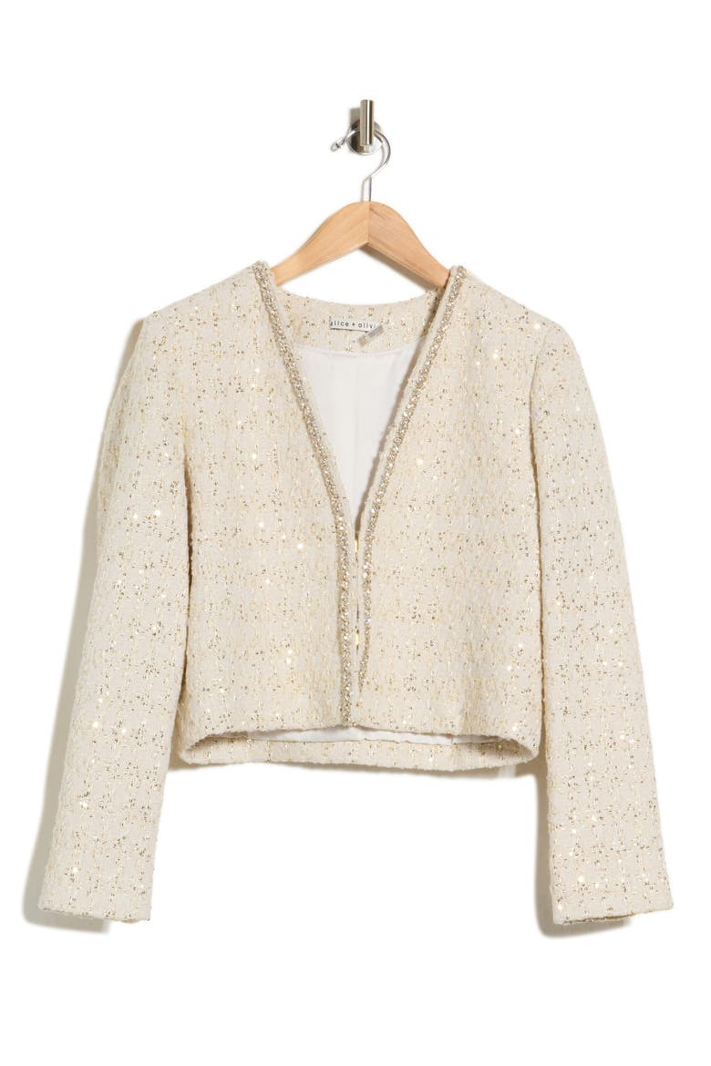 Kidman Embellished Open Front Crop Jacket, Main, color, NATURAL
