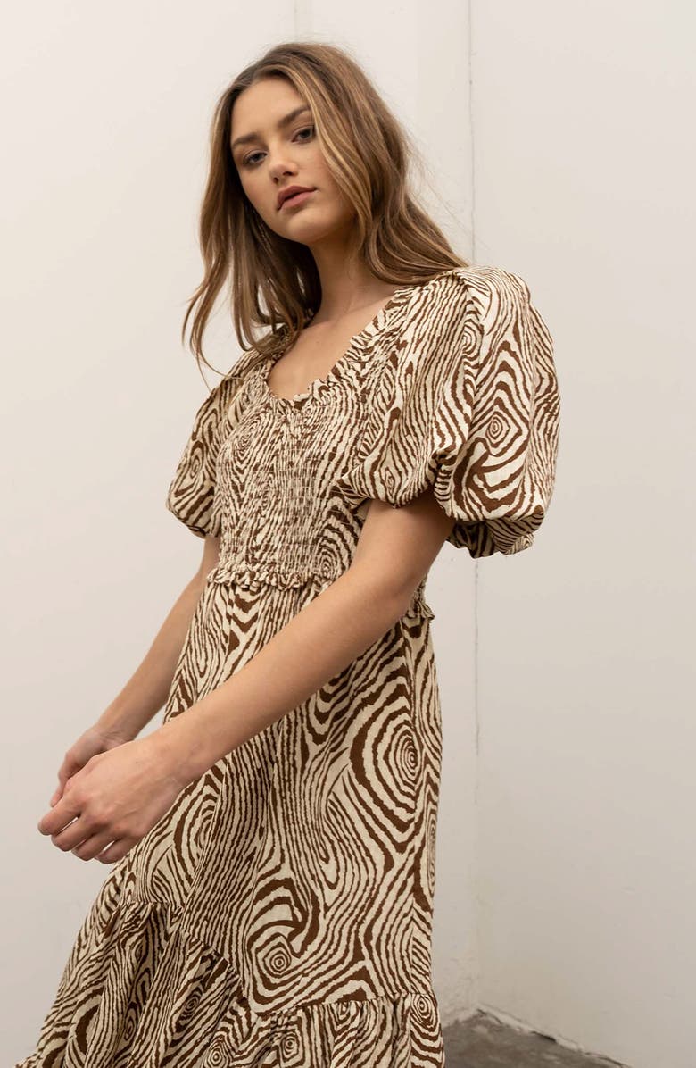 knee length dresses for ladies Blue Puff Sleeve Midi Dress main image 0
