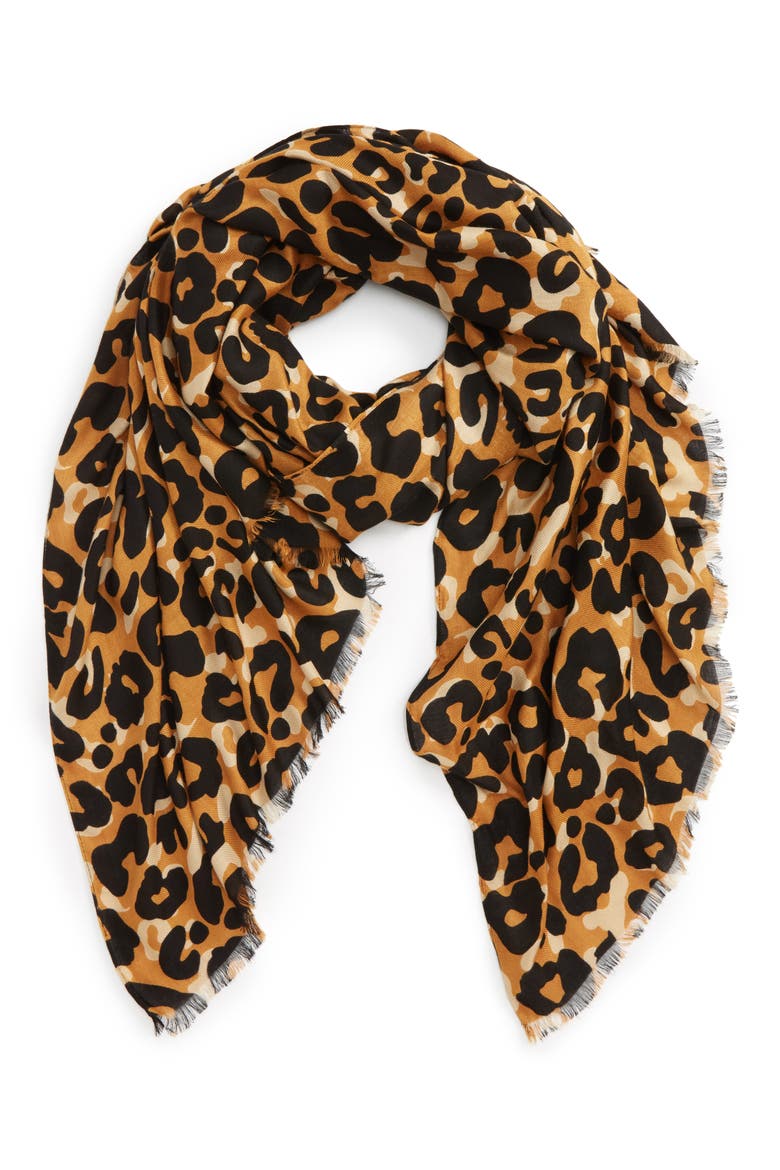 Cheetah Print Scarf, Main, color, BROWN