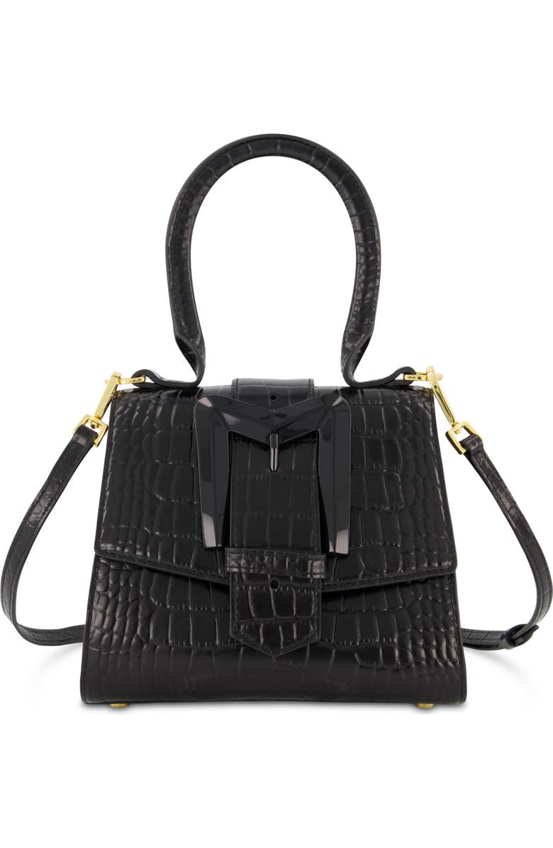 Mac Duggal Crocodile Leather Buckle Detail Mini Handbag, Main, color, Black