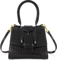 Mac Duggal Crocodile Leather Buckle Detail Mini Handbag