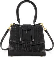 Mac Duggal Crocodile Leather Buckle Detail Mini Handbag