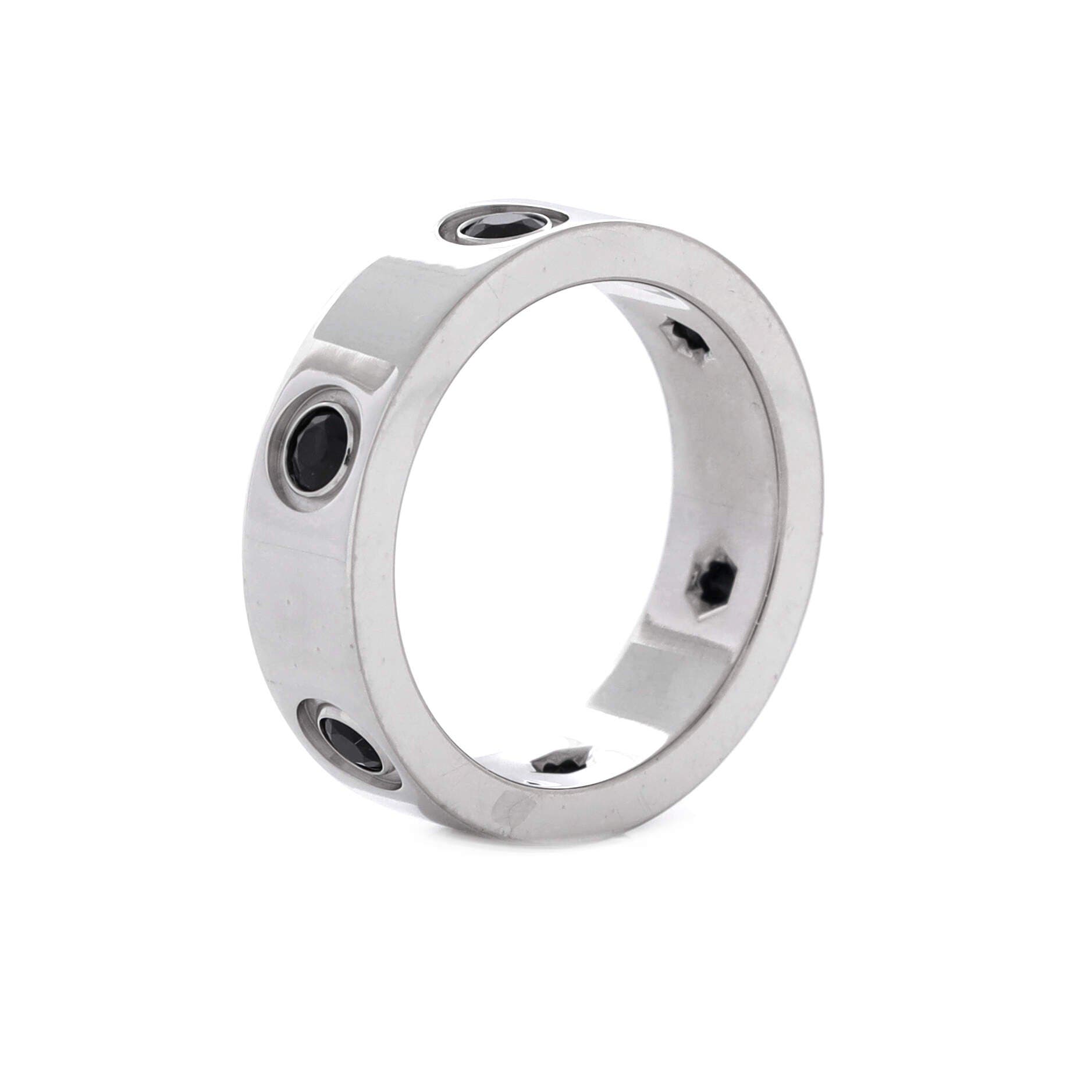 Love 6 Stone Band Ring 18K White Gold with Black Sapphires Narrow, Alternate, color, Metallic Gold