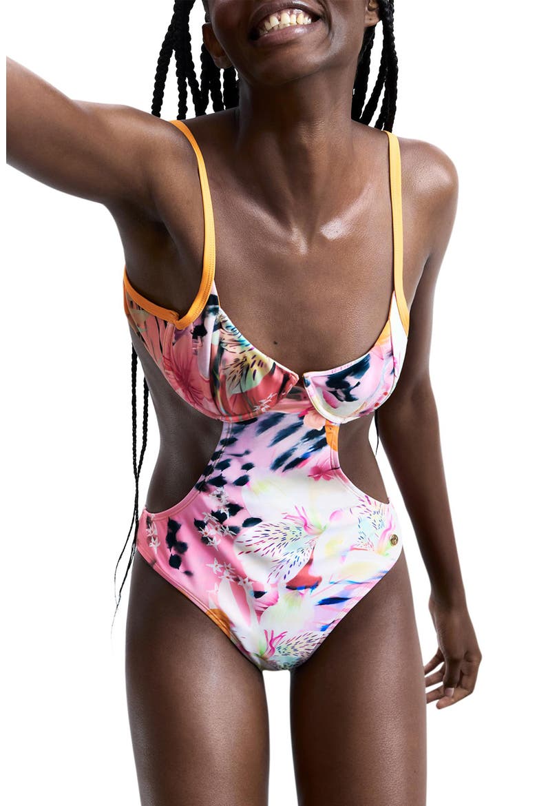 Cutout Underwire One-Piece Swimsuit, Main, color, YELLOW