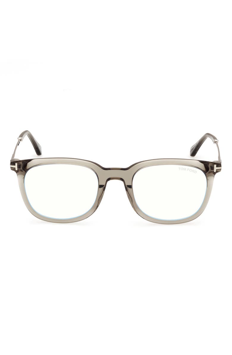 TOM FORD 50mm Square Blue Light Blocking Glasses, Main, color, Olive / T Logo / Blue Block