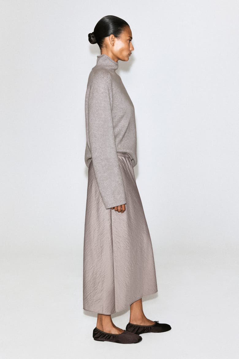 Crinkled-Satin Midi Skirt, Alternate, color, DOVE GRAY