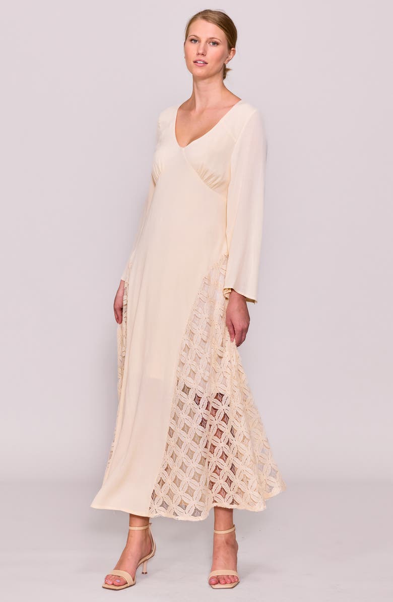 MELLODAY Long Sleeve Lace Inset Maxi Dress, Alternate, color, Natural