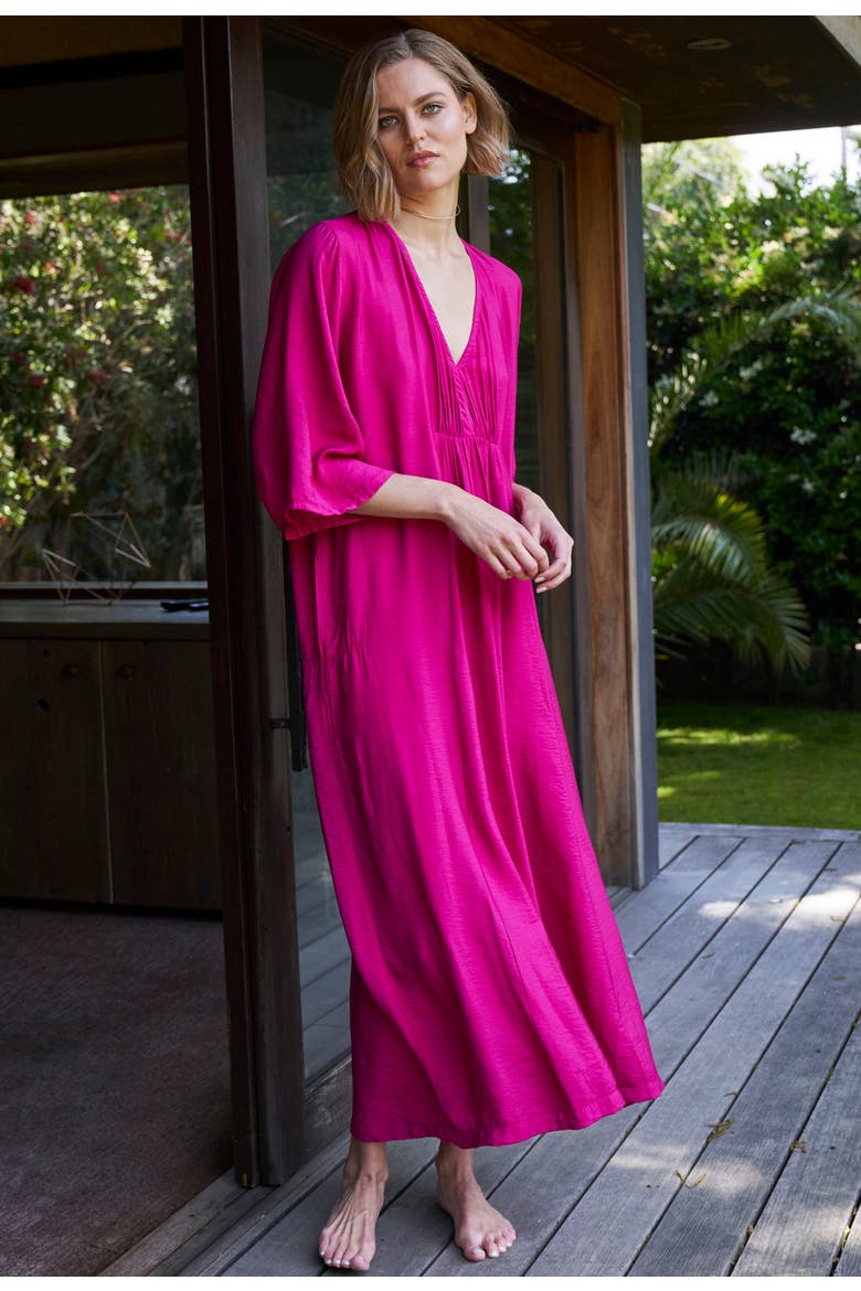 Cupro Rouched Front Caftan, Alternate, color, Fuchsia