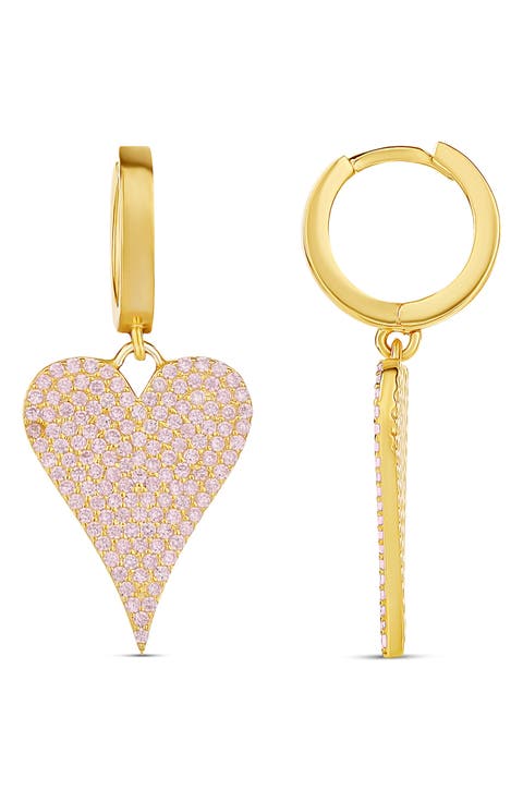 Pavé Heart Drop Huggie Hoop Earrings