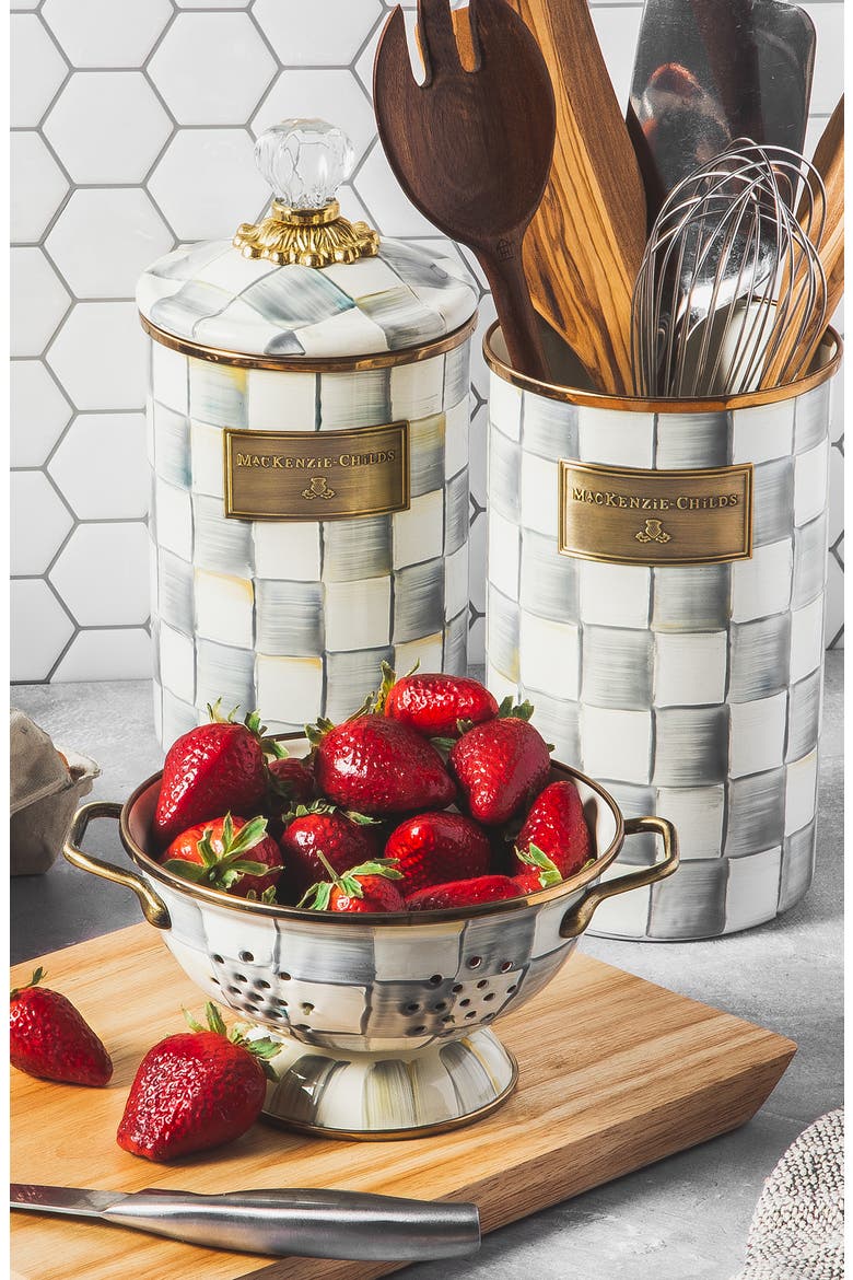 Sterling Check Enameled Steel Canister, Alternate, color, GREY/ WHITE