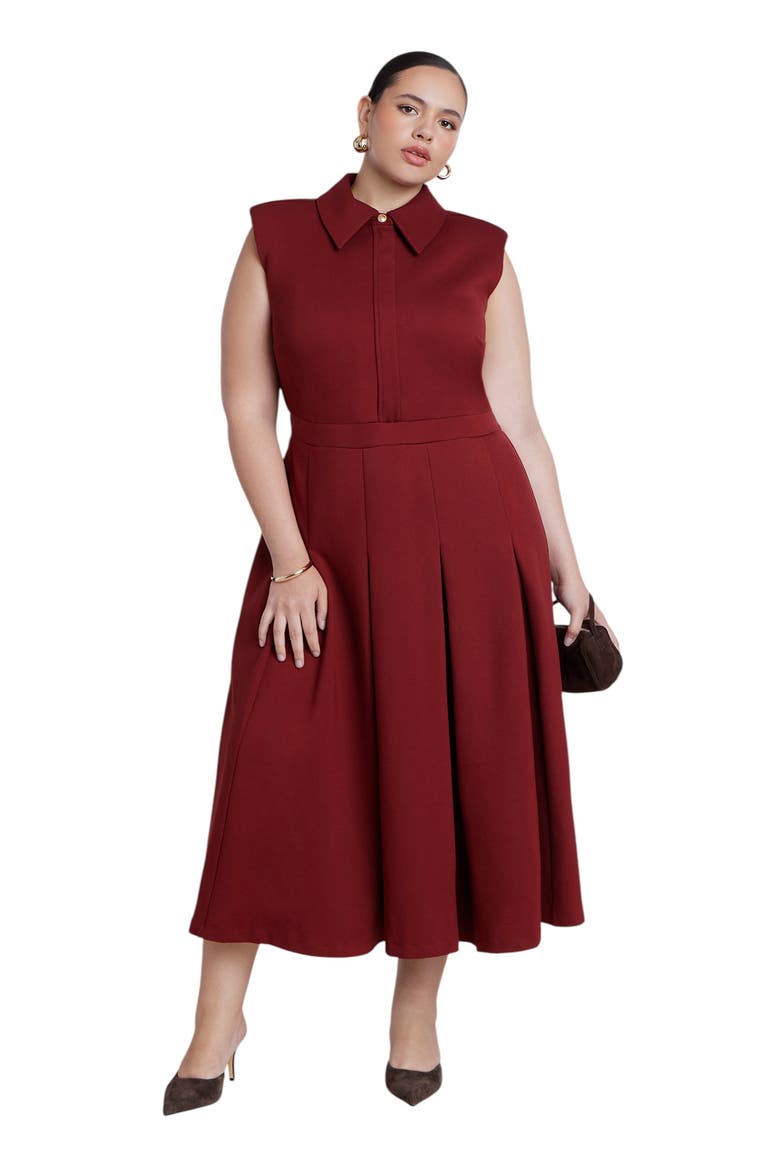 Ponte Sleeveless Midi Shirt Dress, Main, color, FIRED BRICK