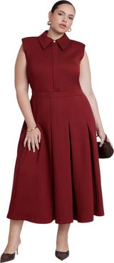 ELOQUII Ponte Sleeveless Midi Shirt Dress