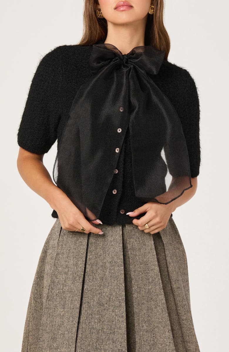ASTR the Label Organza Bow Mixed Media Sweater, Main, color, Black