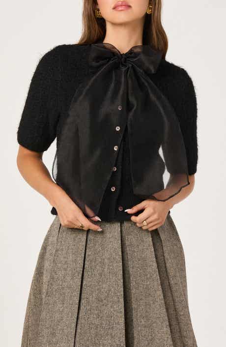 ASTR the Label Organza Bow Mixed Media Sweater