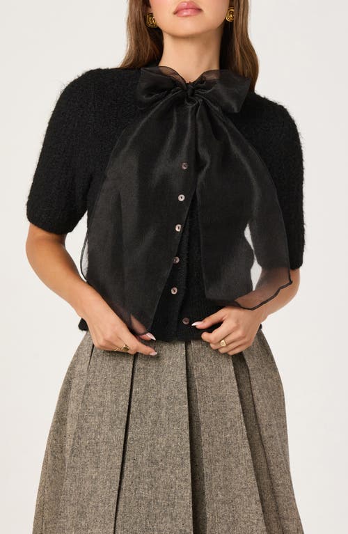Astr The Label Organza Bow Mixed Media Sweater In Black
