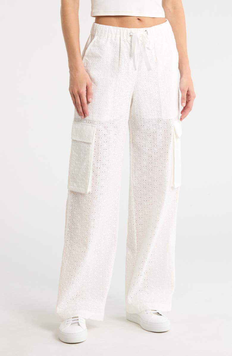 Sanctuary Free Trim Eyelet Cargo Pants, Main, color, Bleached White