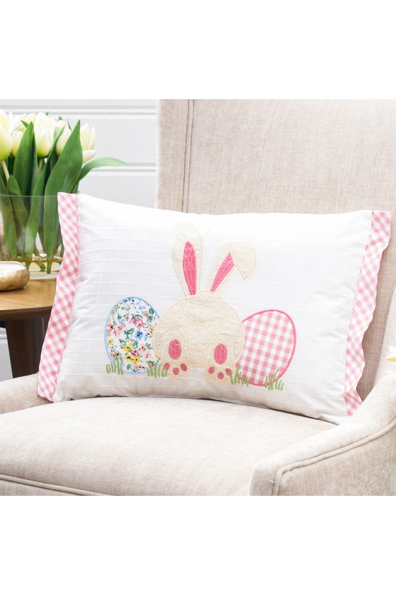 Happy Bunny Eggs Embroidered Easter Mini Lumbar Accent Pillow 13" x 18", Alternate, color, White