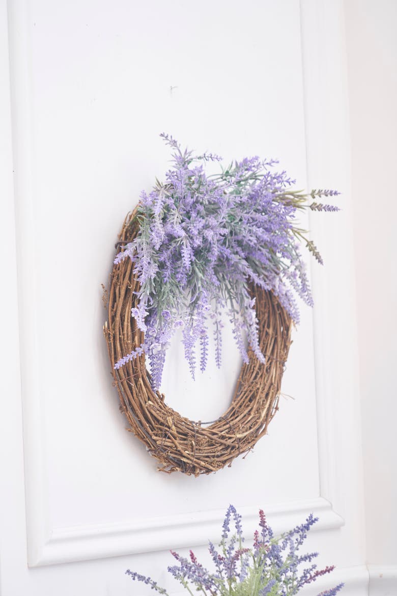 Lavender Botanical Leaves Decorative Spring Wreath, Alternate, color, Purple