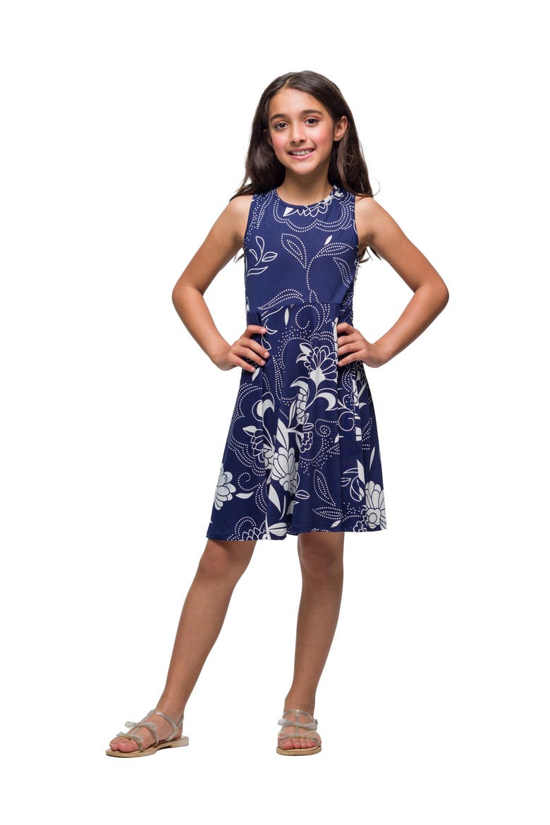 Navy Blue Floral Fit and Flare Dress, Main, color, Navy Multi
