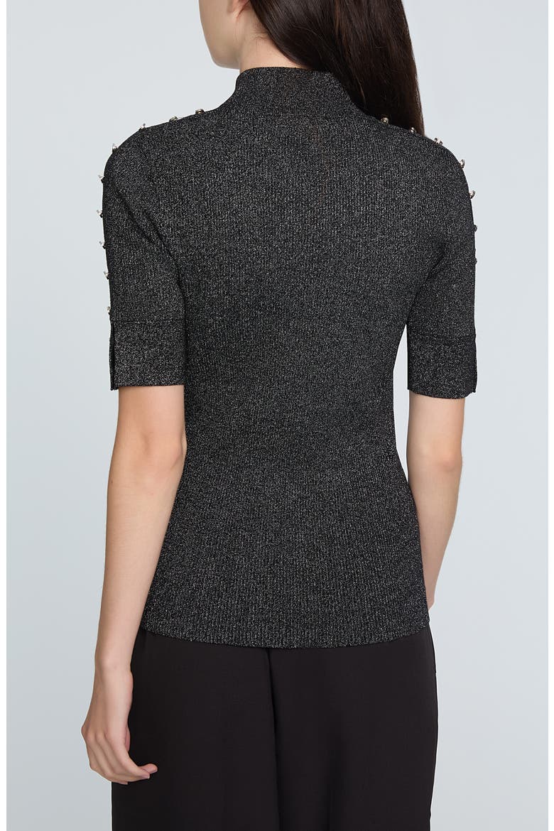 The Samantha Metallic Snap Accent Mock Neck Sweater, Alternate, color, NOIR WITH GUNMETAL LUREX