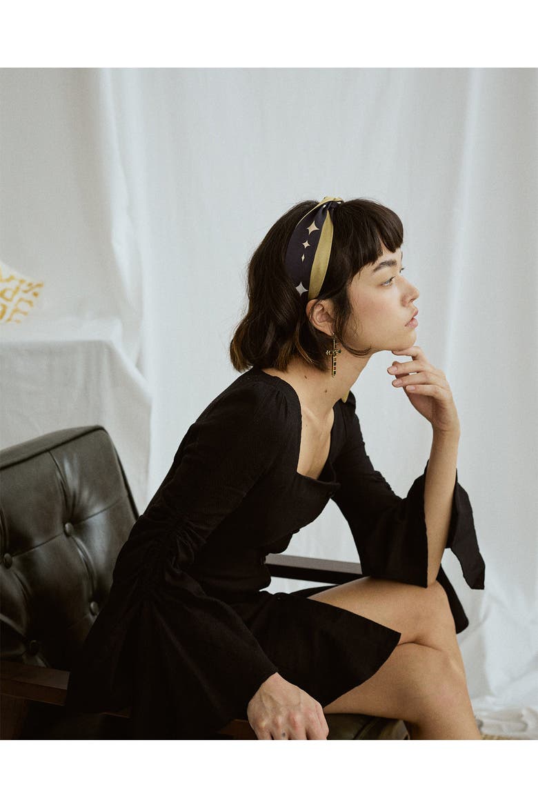 "Moonlit Stars" Silk Neck Bow Scarf, Alternate, color, Gold and Black