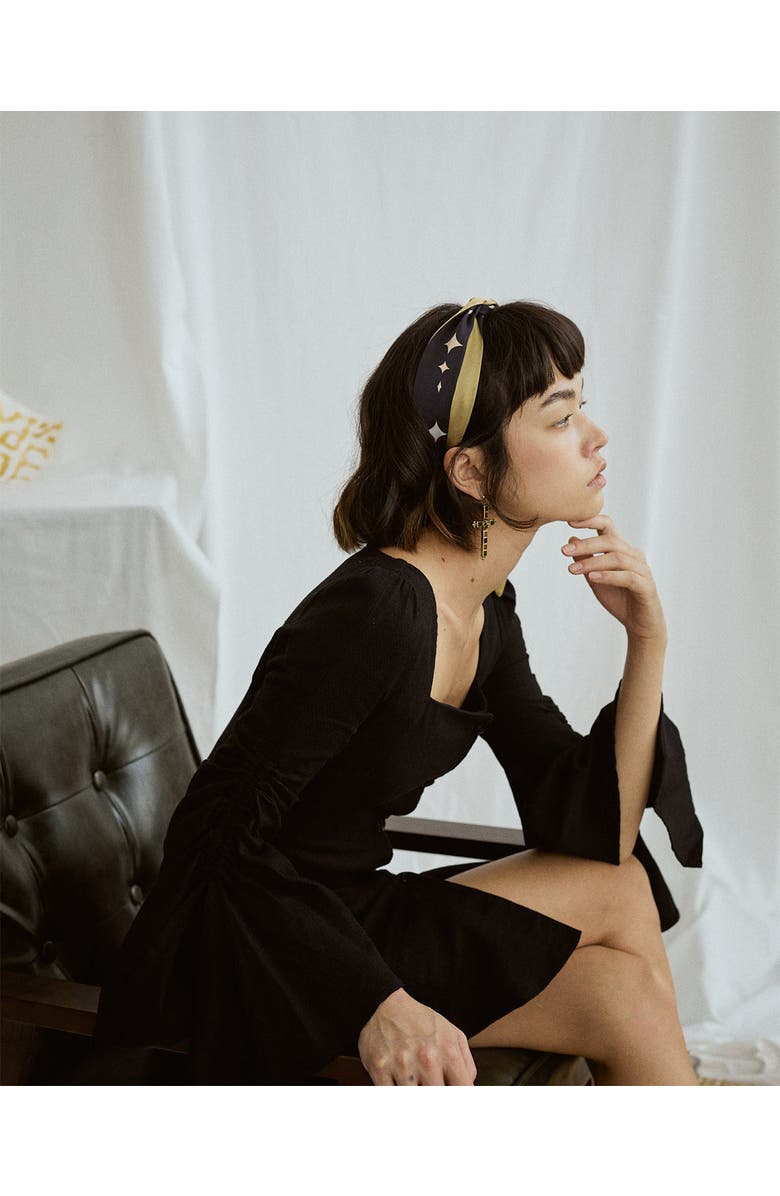 Lost Pattern "Moonlit Stars" Silk Neck Bow Scarf, Alternate, color, Gold And Black