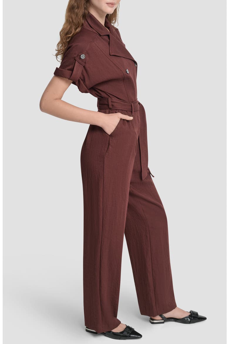Twill Tie Waist Jumpsuit, Alternate, color, BITTER CHOCOLATE