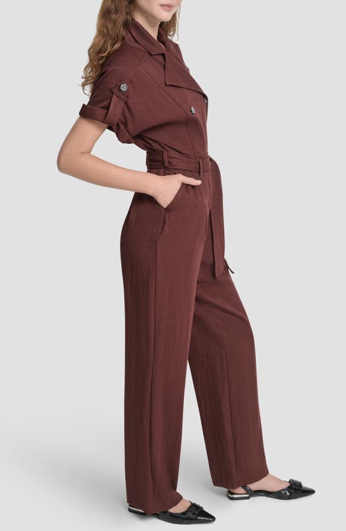 Dkny Twill Tie Waist Jumpsuit In Brown