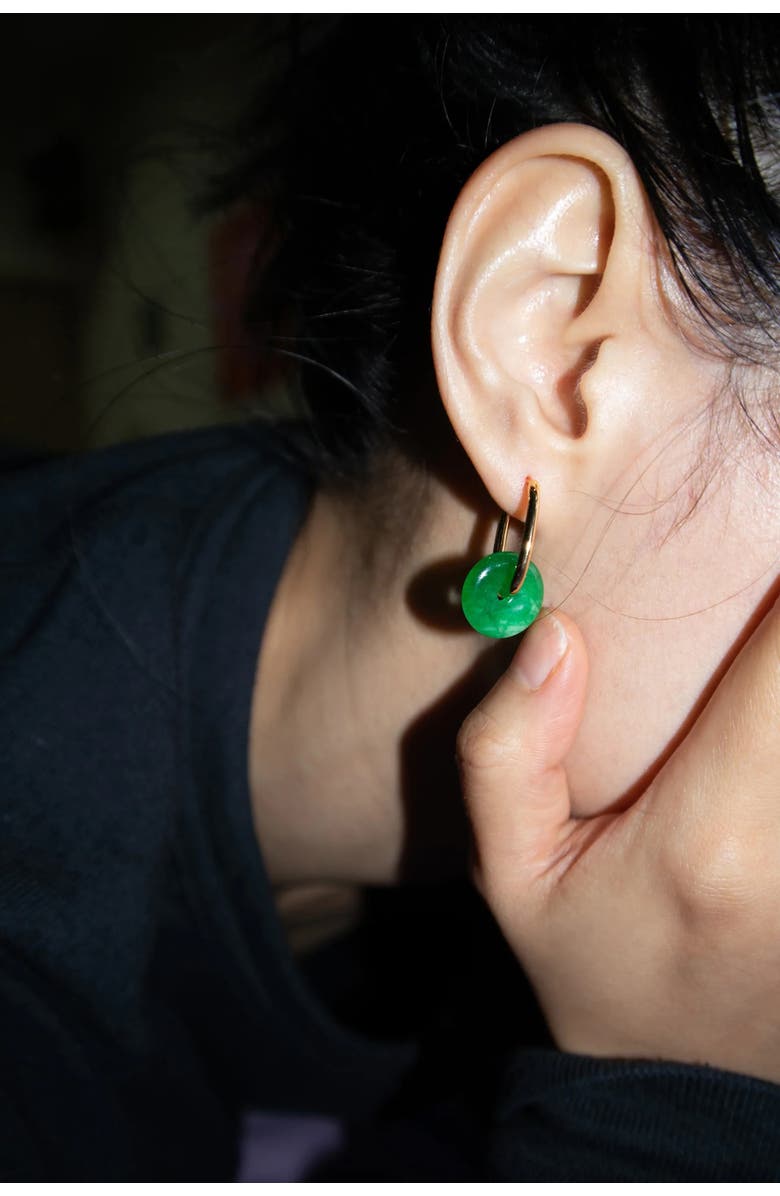 seree Willow Green jade stone hoop earrings, Alternate, color, Bright Green