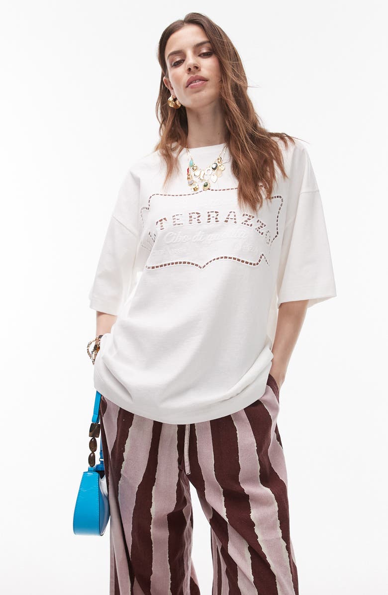 Topshop La Terezza Open Knit Oversize T-Shirt, Main, color, 