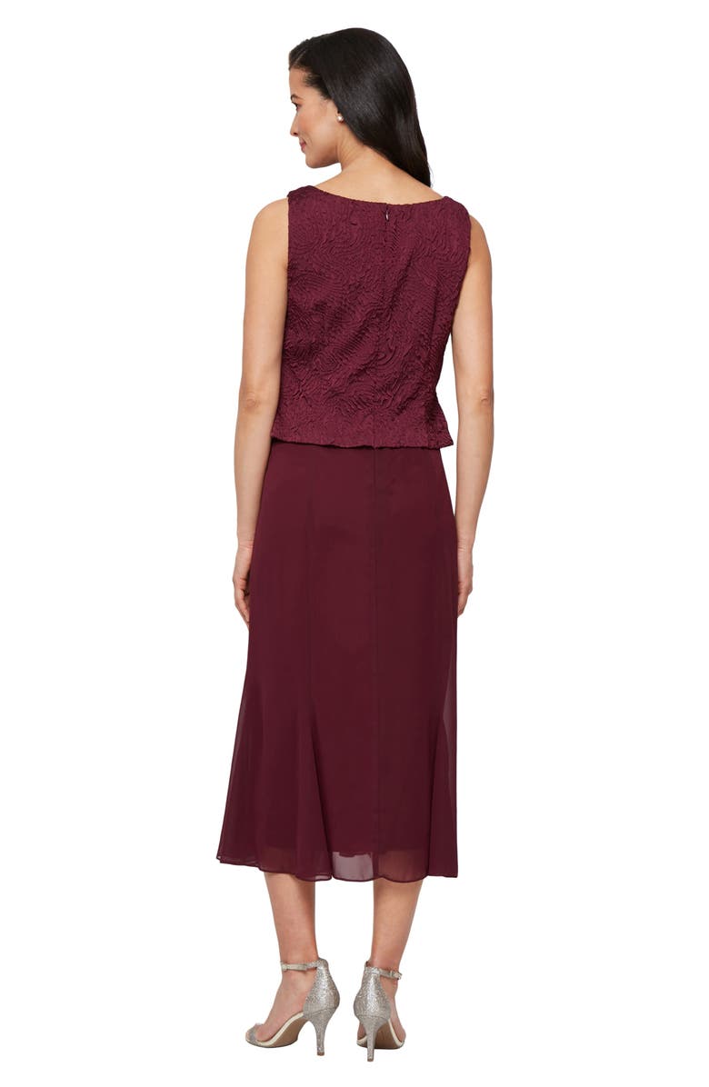Alex Evenings Textured Jacquard Mock Two-Piece Cocktail Dress with Jacket, Alternate, color, Wine