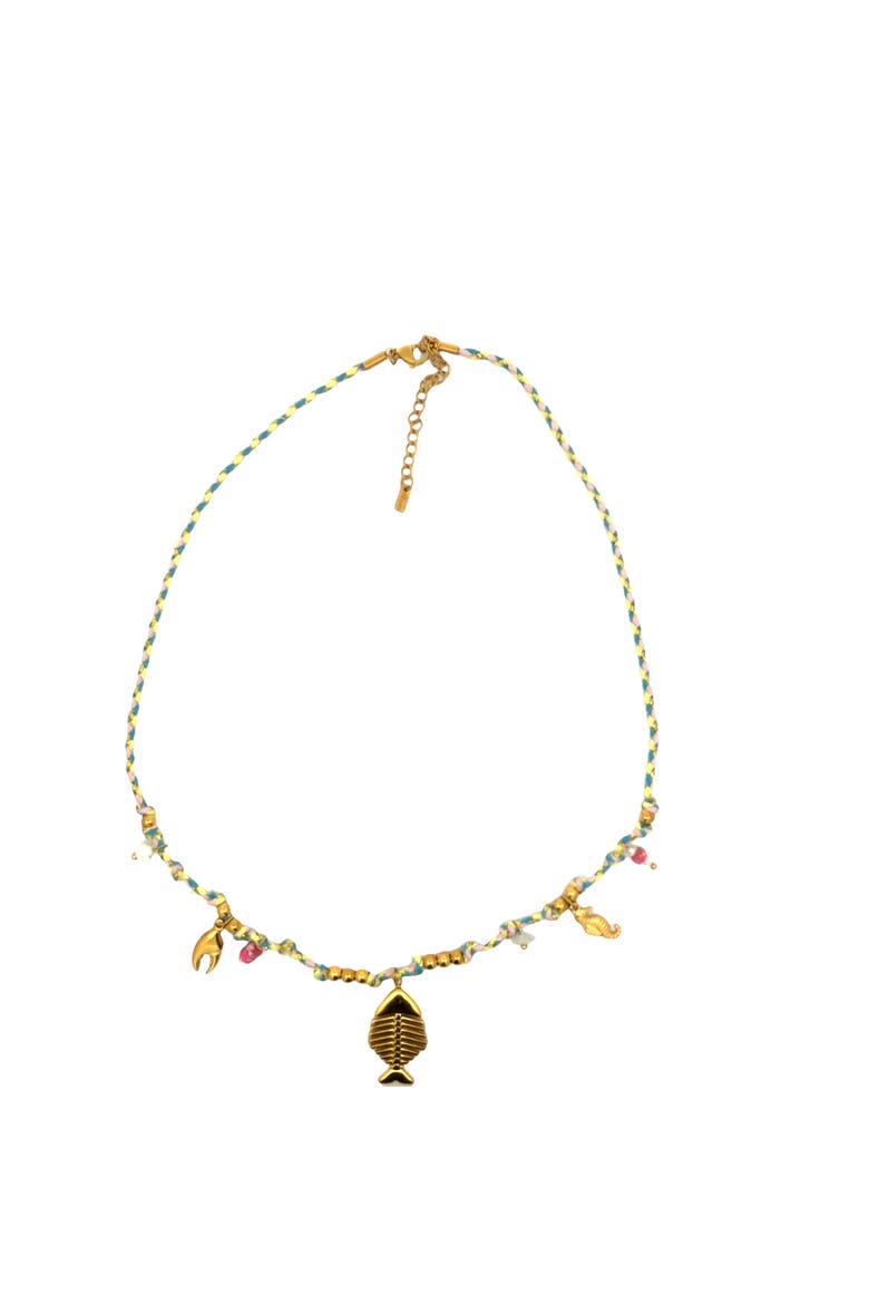 Nautical Charm Faux Pearl Station Necklace, Main, color, yellow