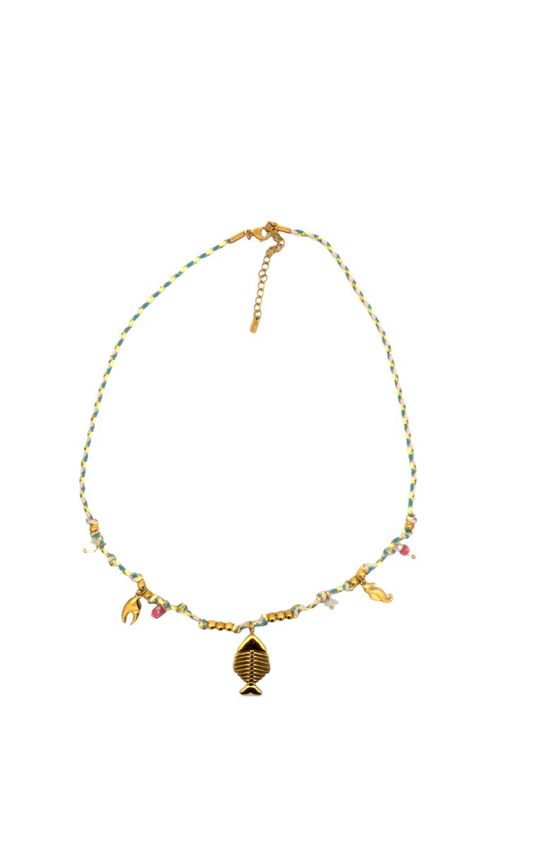 Gemini Jewelry Nautical Charm Faux Pearl Station Necklace, Main, color, Yellow